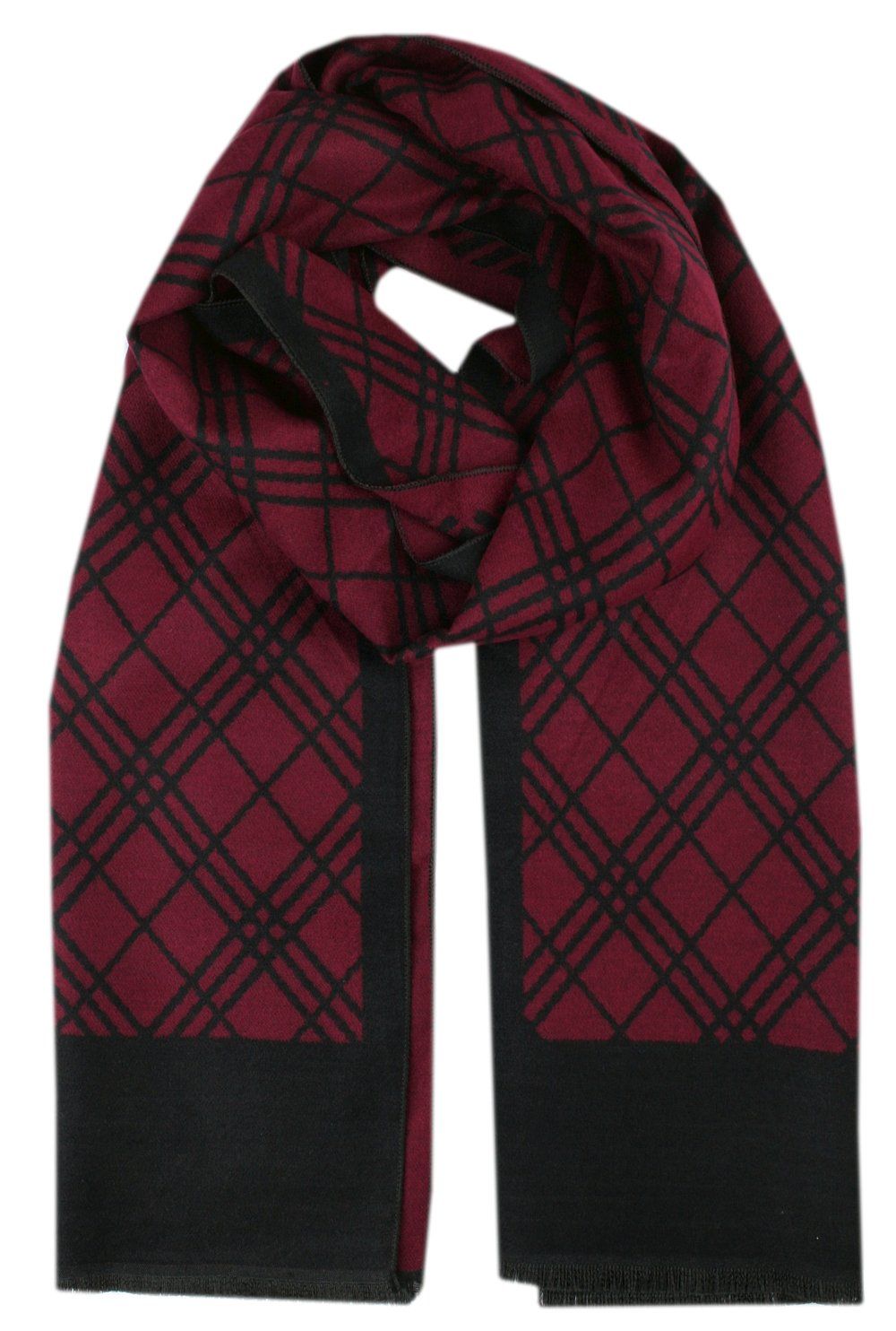 Męski Szalik z Wiskozy - Alties - Bordowy, Czarna Kratka
