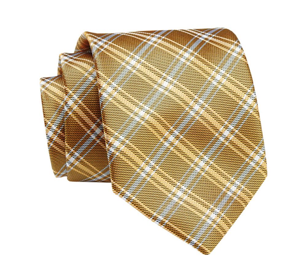 Krawat Żółty w Kratkę, Elegancki, 7cm, Klasyczny, Męski -ALTIES