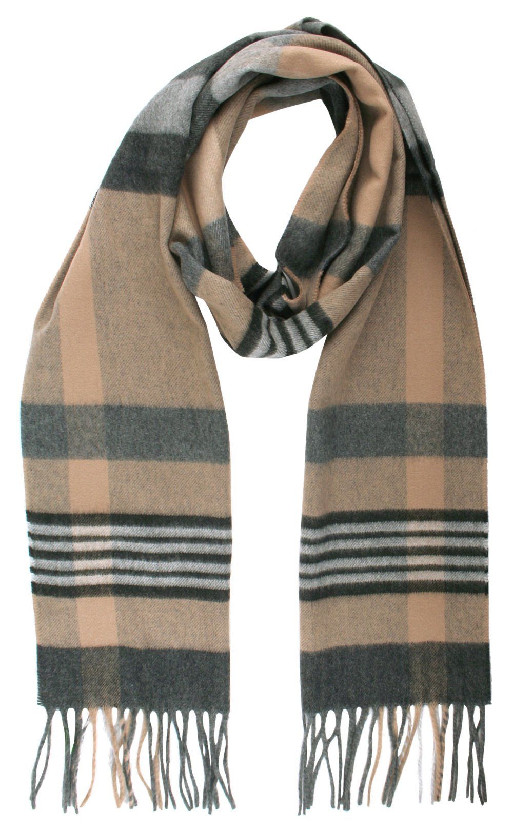 Szalik Męski V. Fraas - Cashmink - Szarości i Beże, Krata