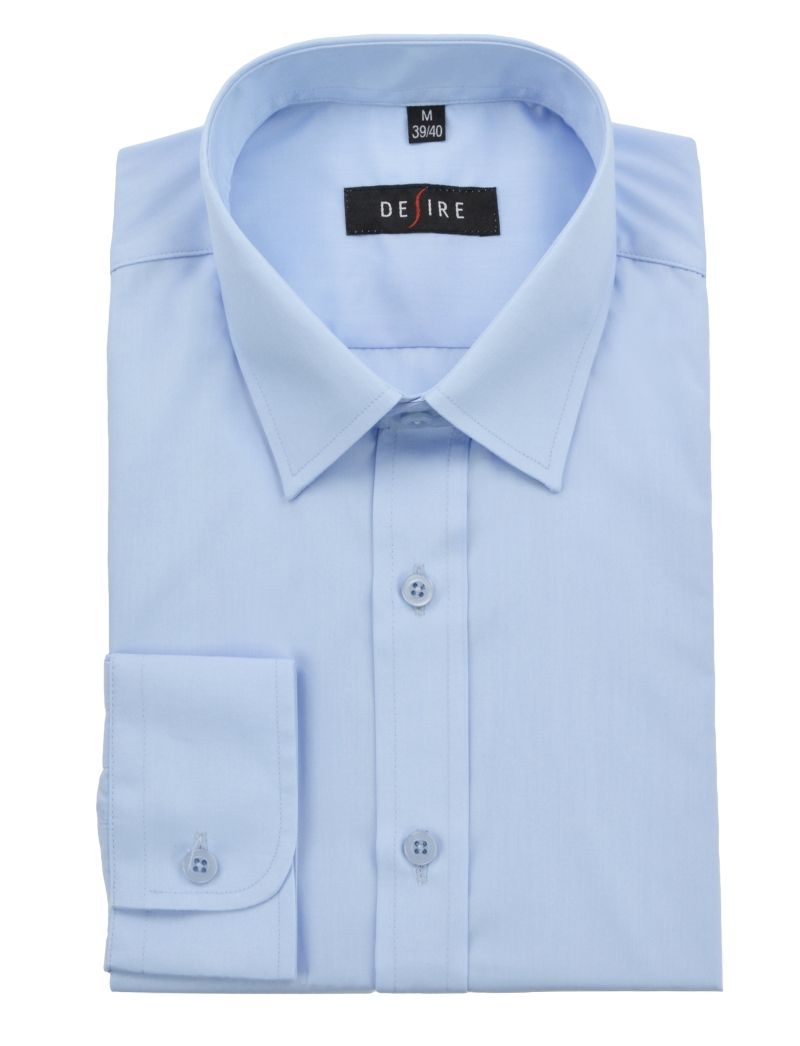 Taliowana Koszula Męska, Długi Rękaw, KOŁNIERZYK KENT, Jednolita, Jasny Niebieski