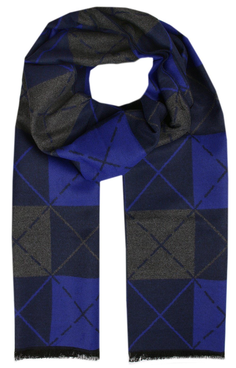 Męski Szalik z Wiskozy - Alties - Geometryczne Wzory, Granat, Popiel