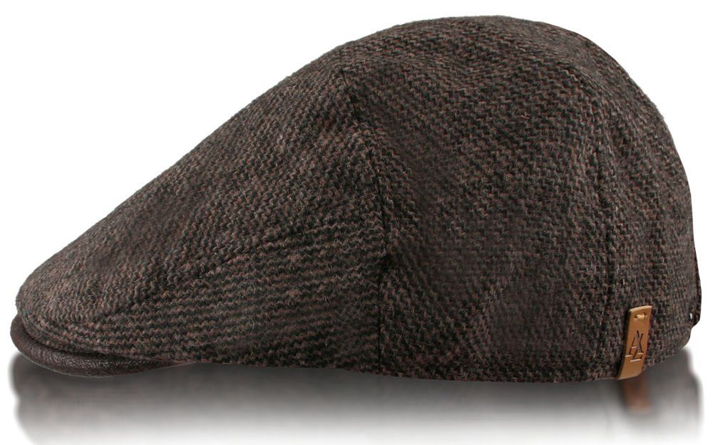 Melanżowy, Ocieplany Kaszkiet Męski z Wełną - Alties - Brązowy