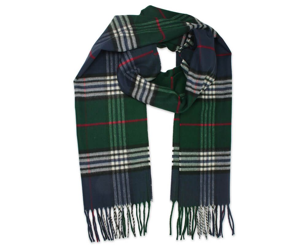 Szalik Zielono-Granatowy w Kratkę, Miękki, Delikatny, z Frędzlami, Miękki, Cashmink -V.Fraas