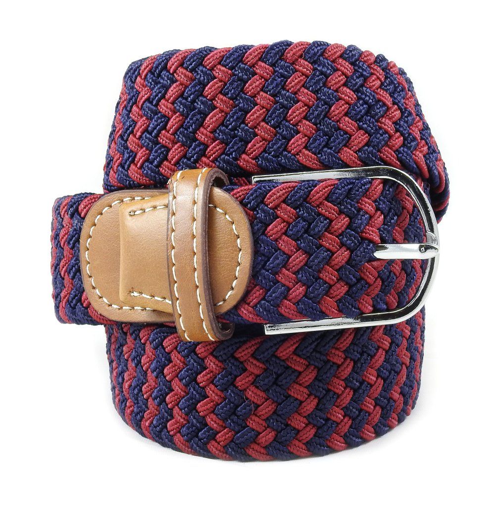 Pasek Elastyczny, Granatowo-Bordowy Pleciony, do Spodni, Casualowy, Parciany -ALTIES