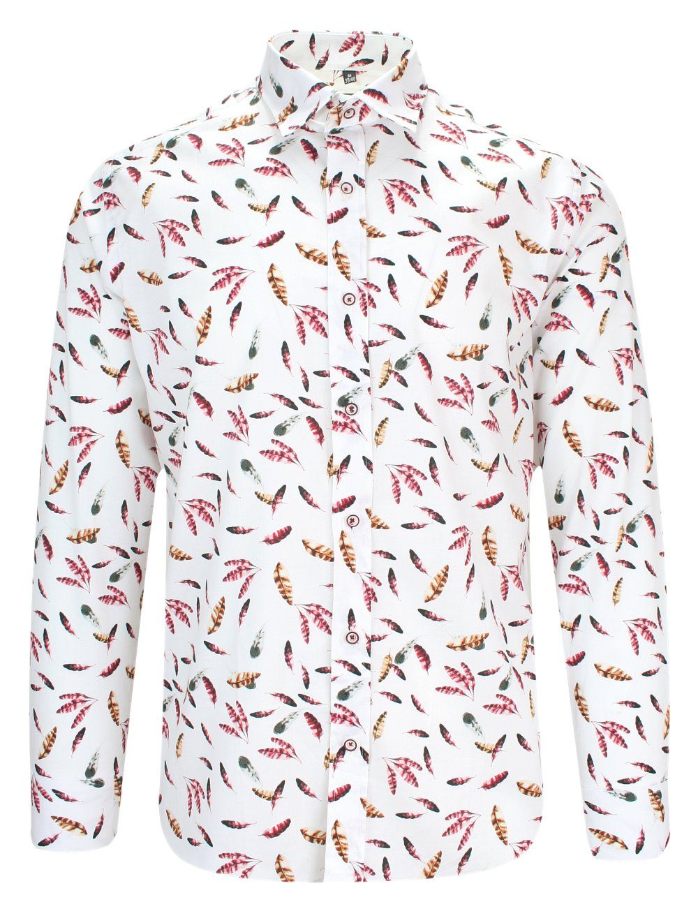 Koszula Wizytowa z Długim Rękawem, Biała w Piórka, Pióra -Victorio
