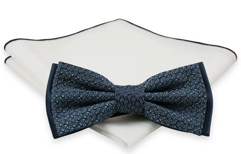 Stylowa mucha z poszetką - Chattier, Męska - Odcień Morski