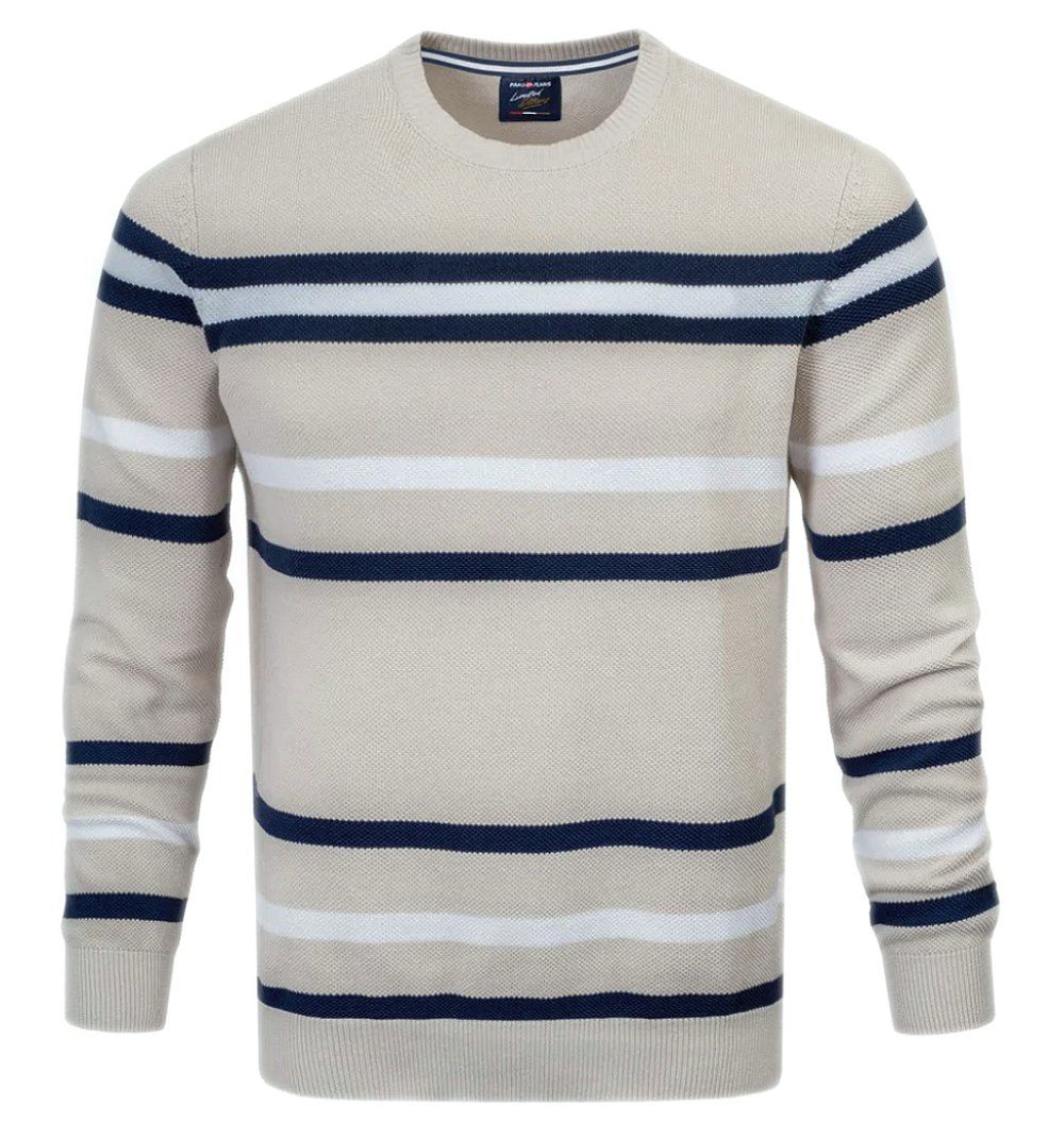 Sweter z Dzianiny Bawełnianej - w Paski - Pako Jeans - Beżowy