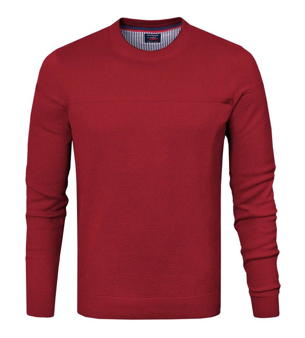 Bawełniany Męski Sweter z Okrągłym Dekoltem (U-Neck) - Pako Jeans - Czerwony