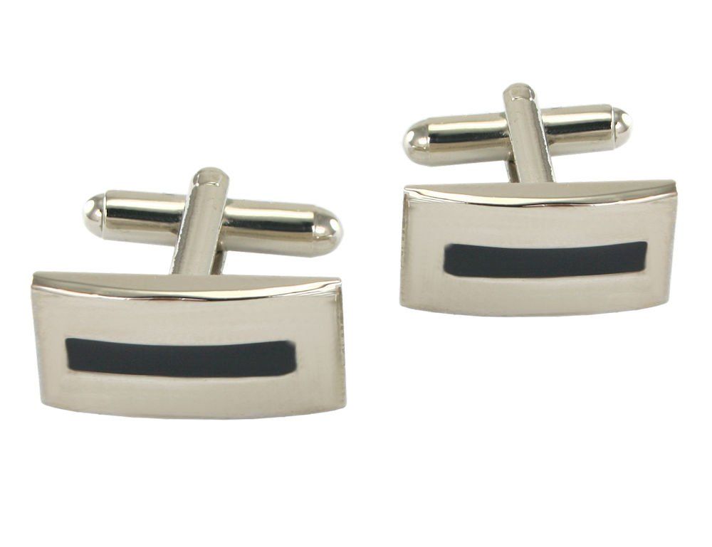 Męskie Spinki do Mankietów - Alties - Srebrne, Czarny Akcent
