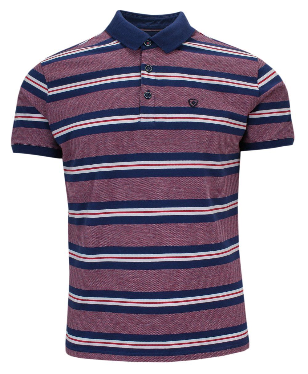 Koszulka POLO Czerwono-Granatowa w Paski, Prążki, Casualowa, Krótki Rękaw, Męska