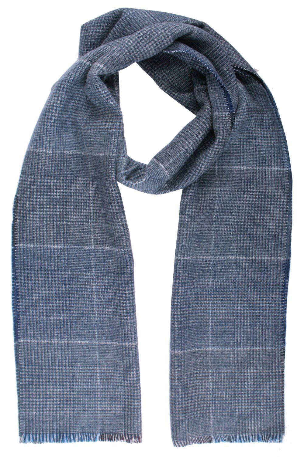 Szalik Męski V. Fraas - Cashmink - Niebieski, Dwustronny, Kratka