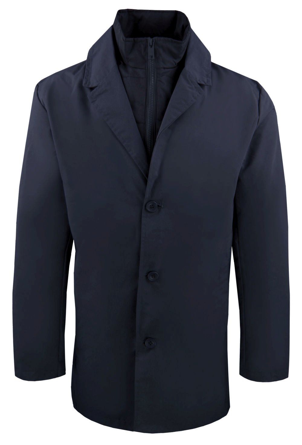 Krótki, Męski Płaszcz Przejściowy z Wysokim Kołnierzem - Brave Soul - Granatowy