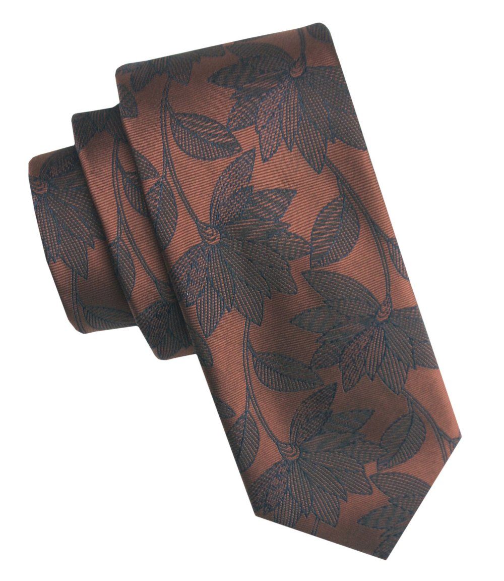 Elegancki i Modny Męski Krawat - Angelo di Monti - Duże Kwiaty, Brązowe Tło