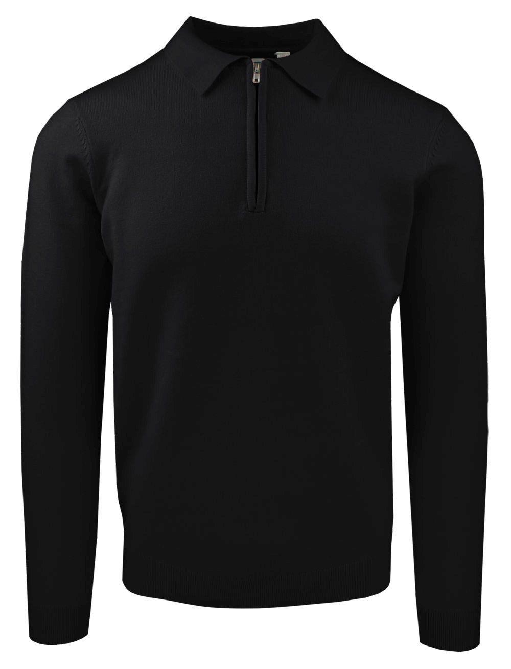 Męski, Lekki Sweter z Wiskozy z Kołnierzykiem Polo - Brave Soul - Czarny