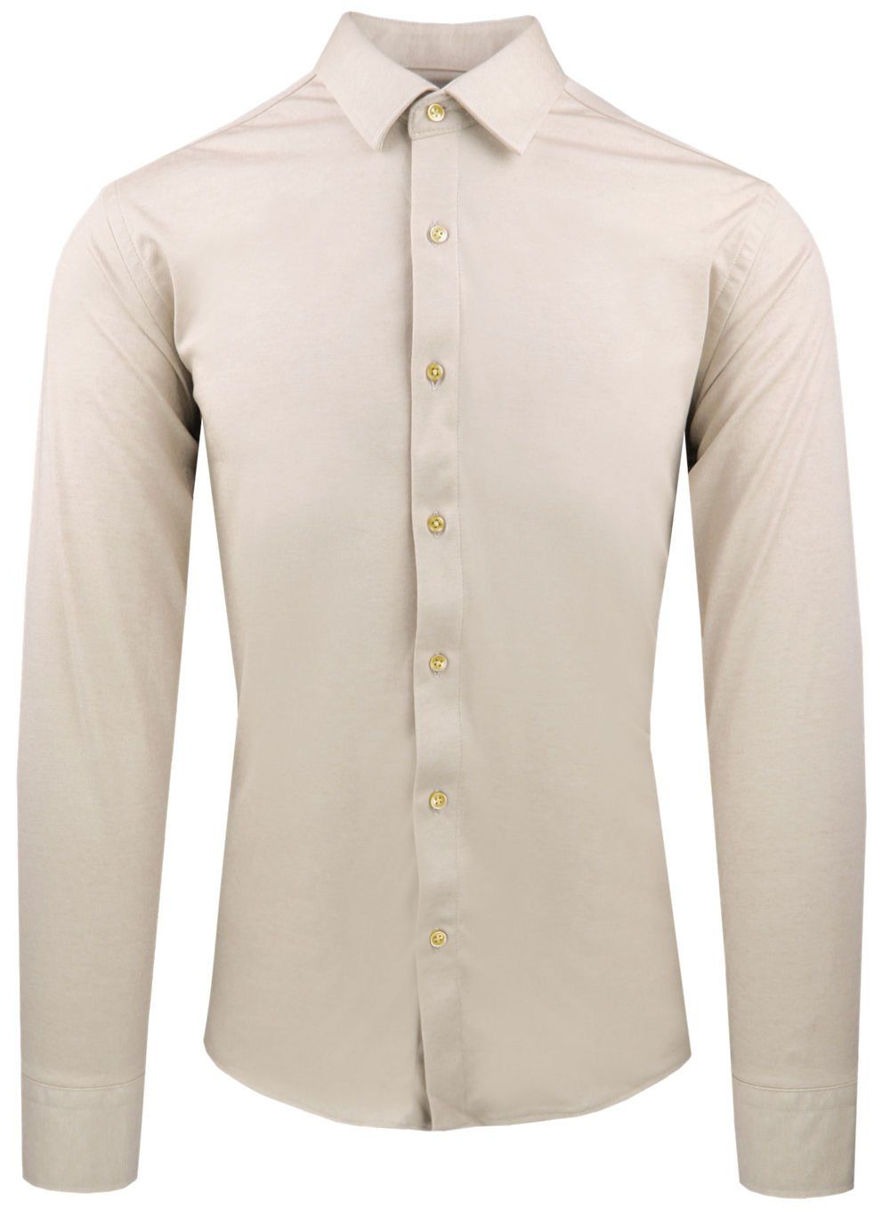 Męska Koszula z Dzianinowej Tkaniny - Krój Taliowany - Jasny Beż