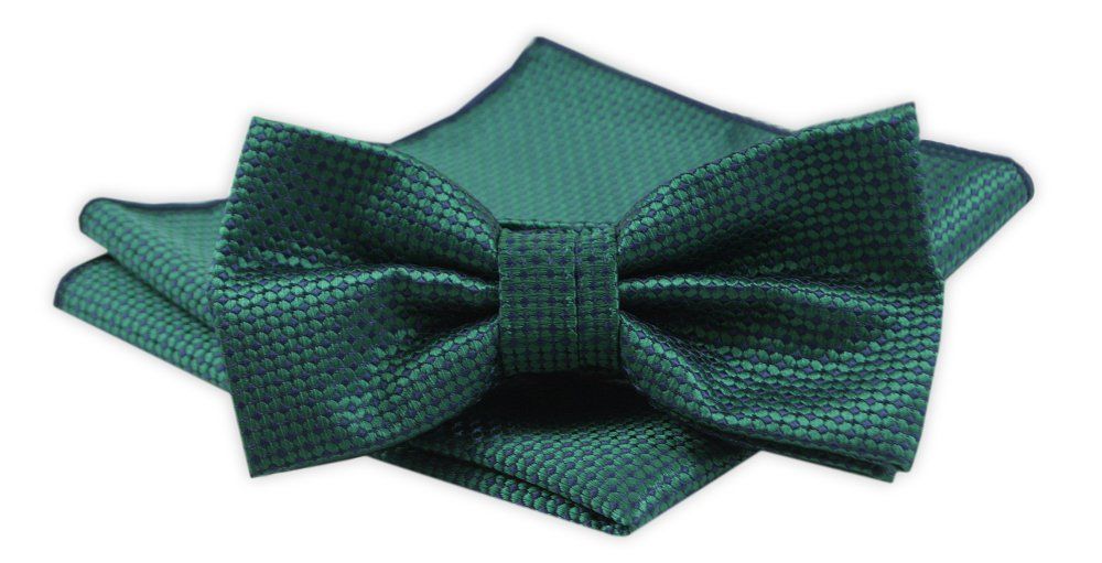 Męska Mucha z Poszetką w Zestawie - Alties - Ciemnozielona z Mikrowzorem