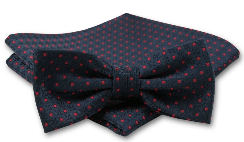 Elegancka Mucha Męska - Alties - Granat, Czerwone Akcenty