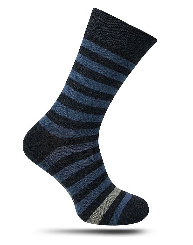 Niebiesko-Granatowe Bawełniane Skarpetki Męskie -Chattier- w Paski, Casualowe