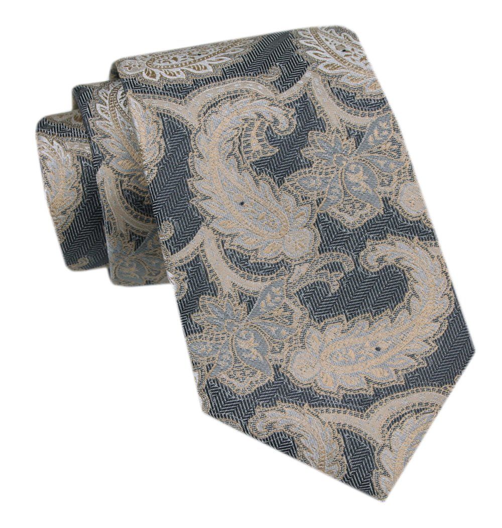 Modny Krawat Męski - Alties - Popiel z Beżem, Kwiaty