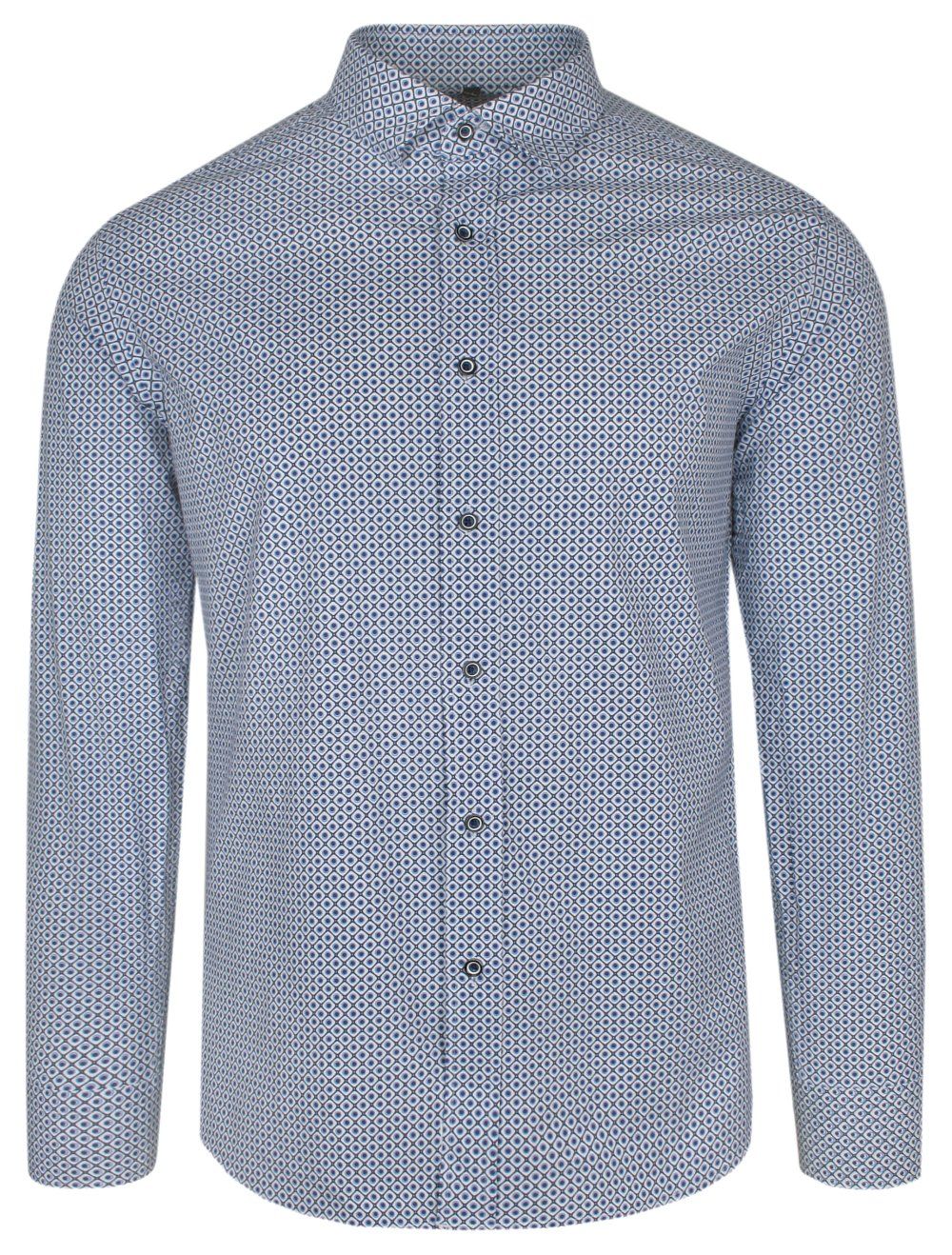 Koszula Wizytowa, Długi Rękaw, Niebieska, Geometryczny Wzór, Taliowana, SLIM -Victorio