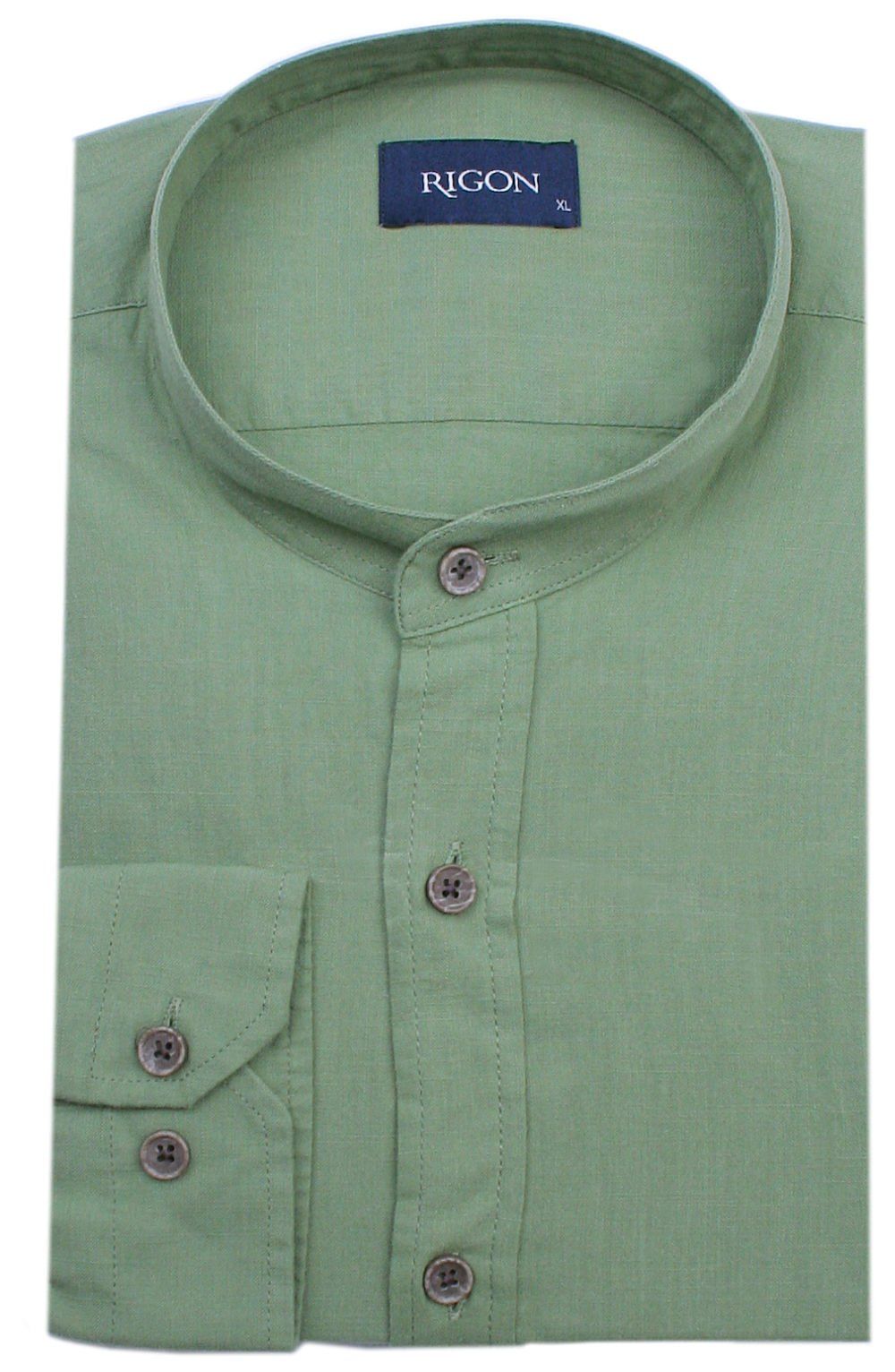 Weekendowa Koszula Męska na Stójce - Rigon - Zgaszona Zieleń