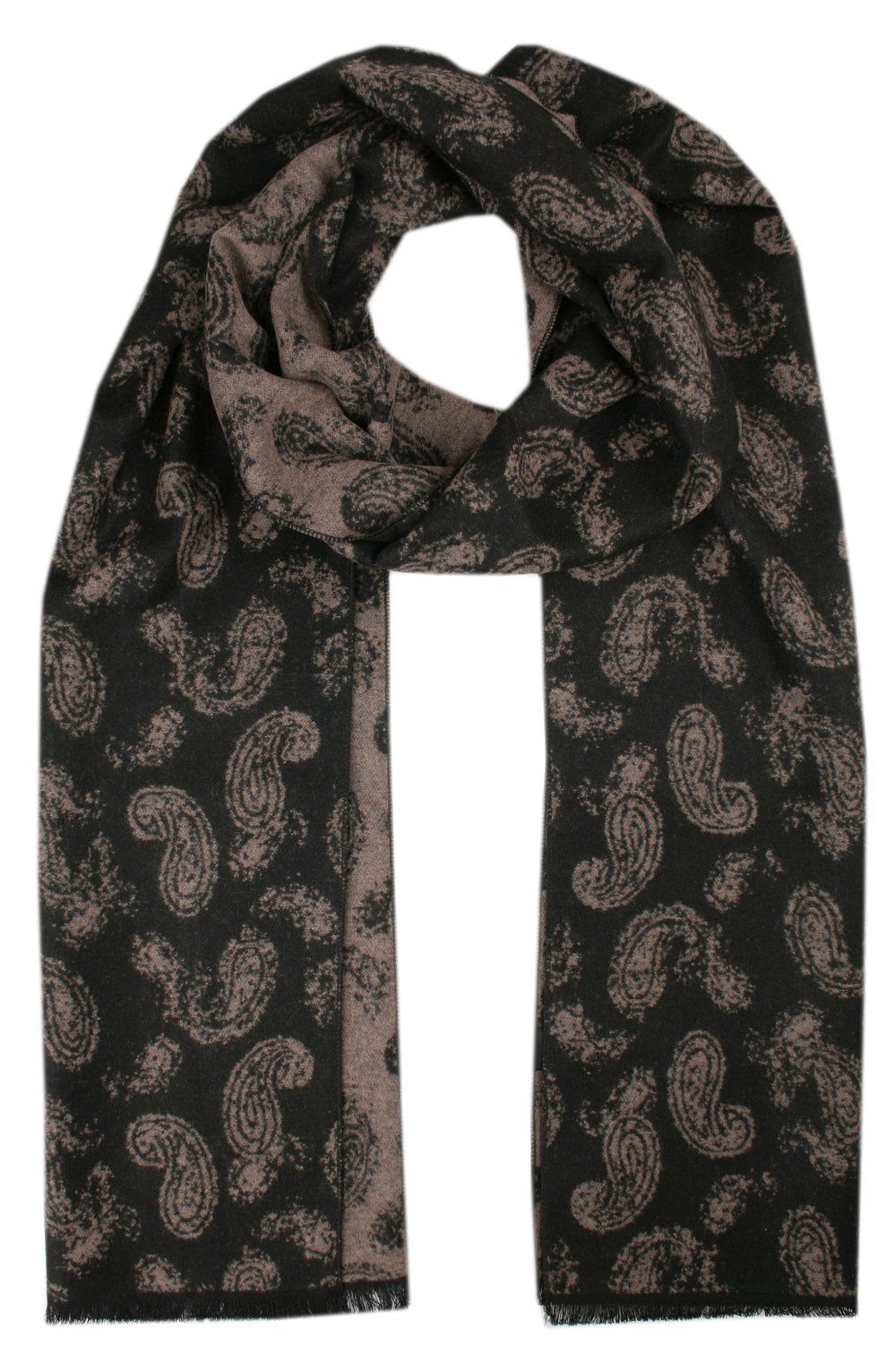 Męski Szalik z Wiskozy - Alties - Czerń i Beż, Paisley