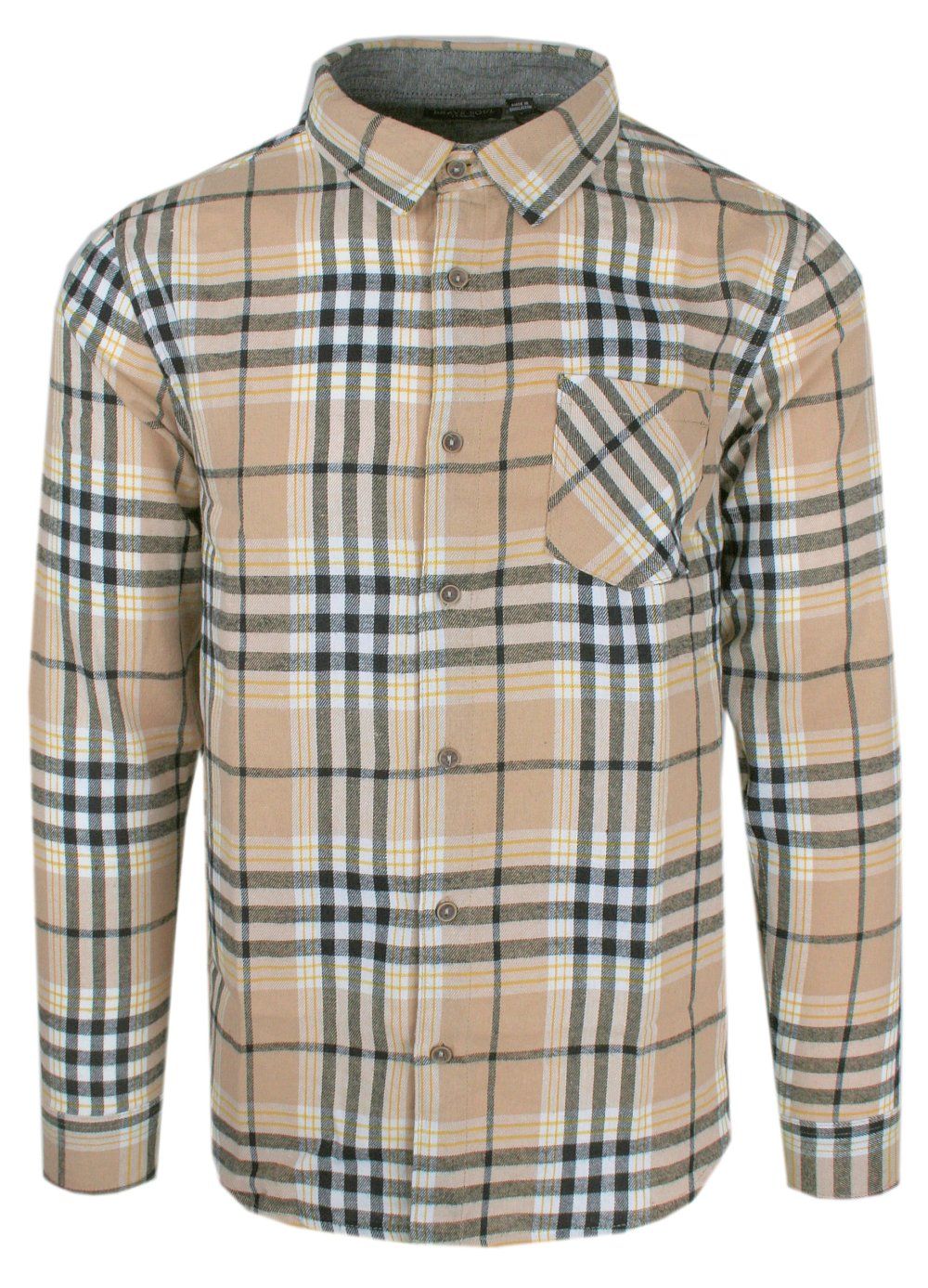 Wygodna Koszula Bawełniana - Brave Soul - Krata - Beżowa