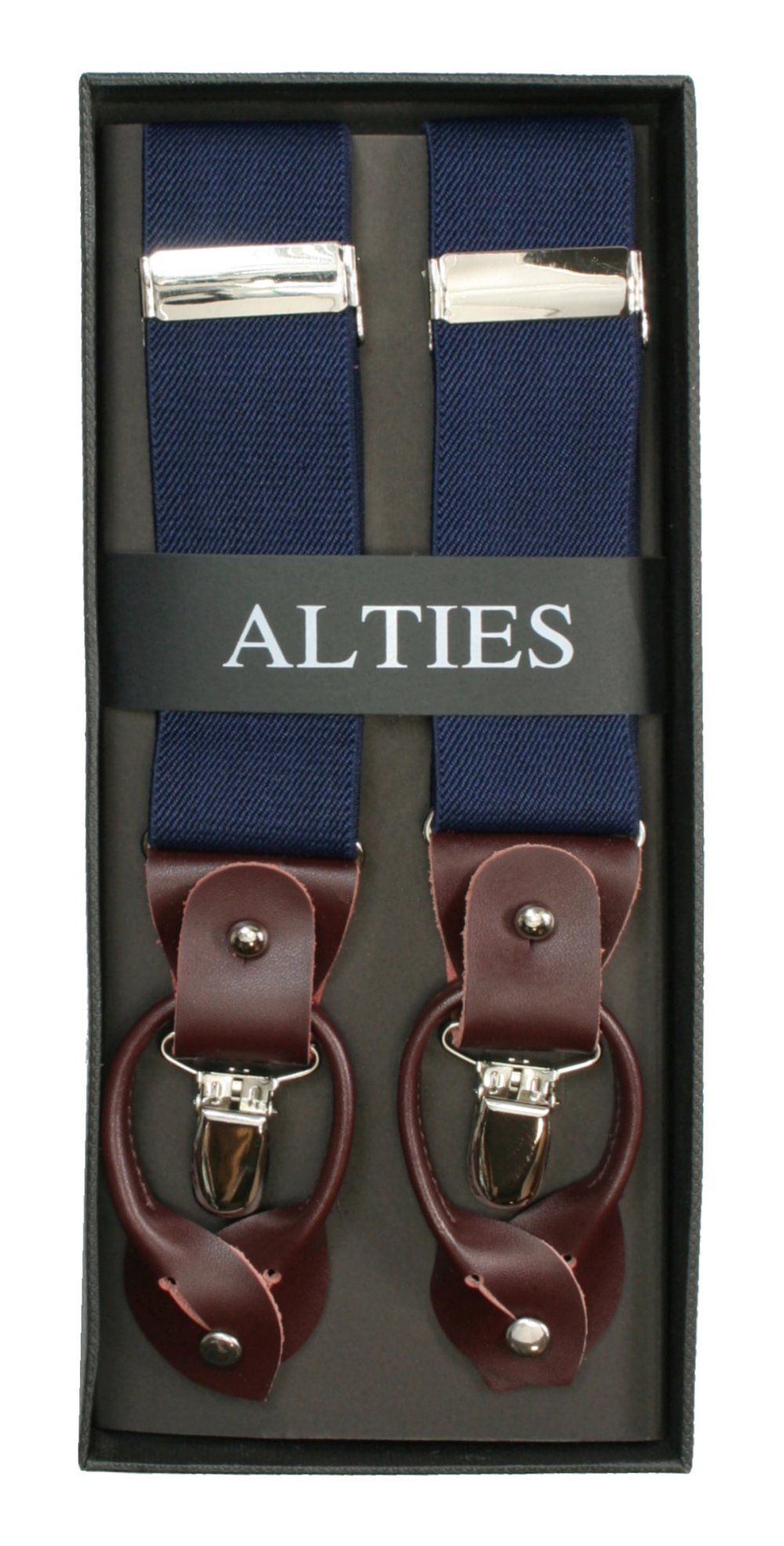 Szelki Klasyczne Granatowe, Jednokolorowe, Zapięcie na Guziki lub Żabki, Męskie -ALTIES