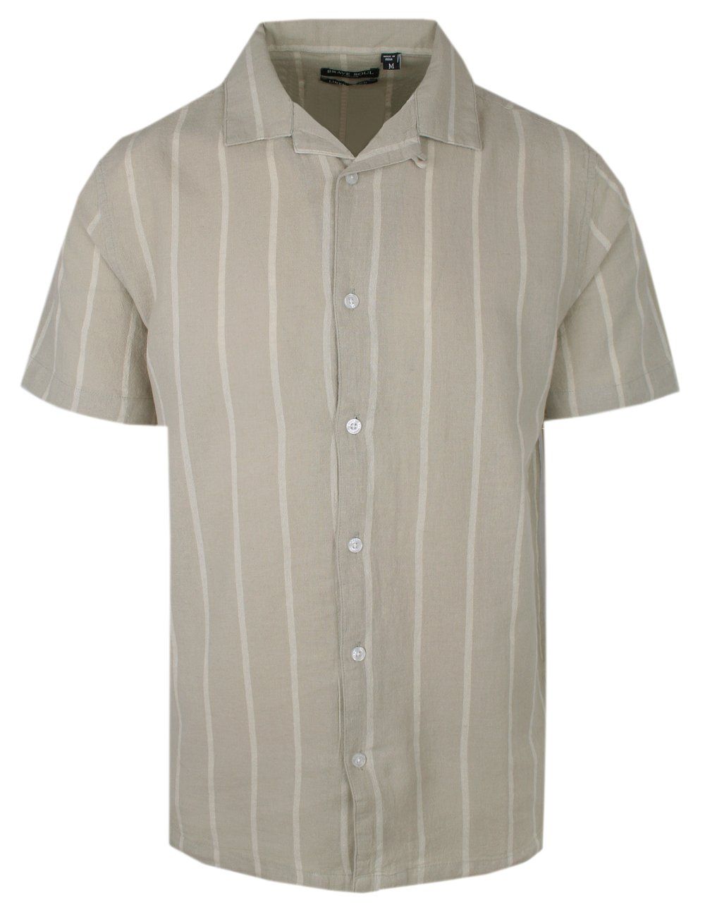 Koszula z Krótkim Rękawem - Bawełna i Len - Brave Soul - Beżowa