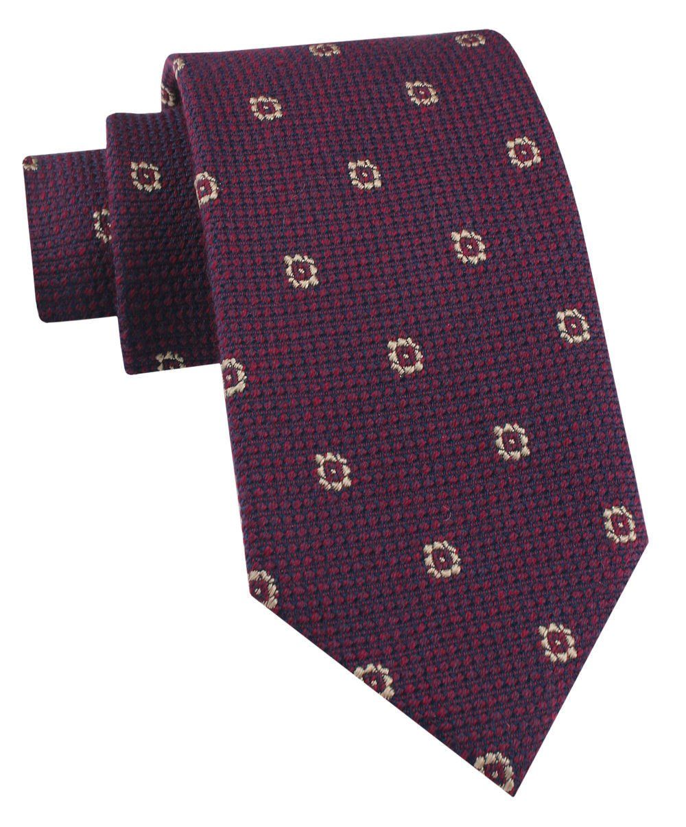 Jedwabno-Wełniany Krawat Męski - His Story - Bordo w Groszki