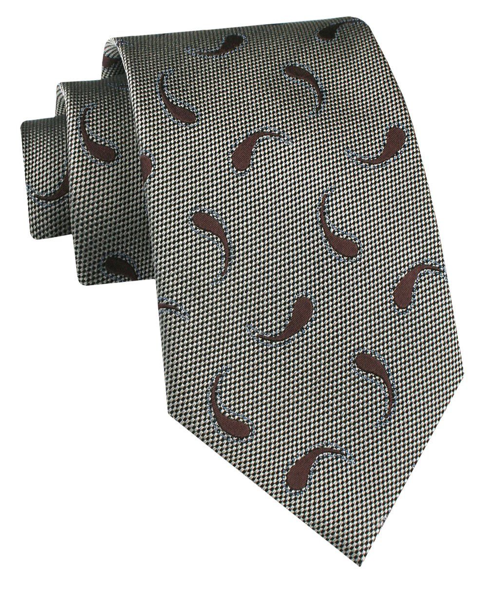 Jedwabny Krawat Męski - His Story - Beż z Brązowym Paisley