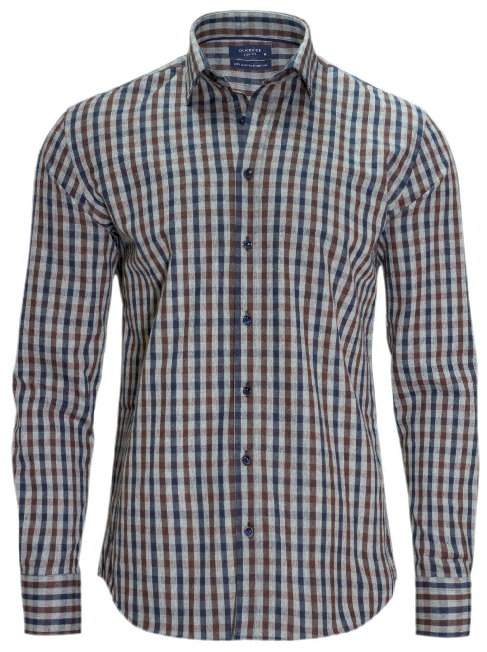 Koszula z Miękkiej Bawełny w Kratę, Taliowana, Długi Rękaw - QUICKSIDE