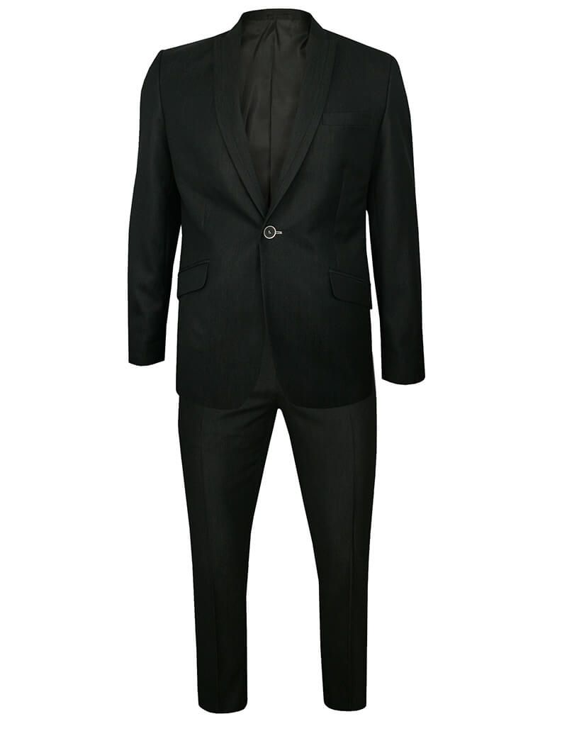 Garnitur Grafitowy, Dwuczęściowy, Elegancki, Ślubny, Zapinany na Jeden Guzik, Spodnie w Kant -CASINO