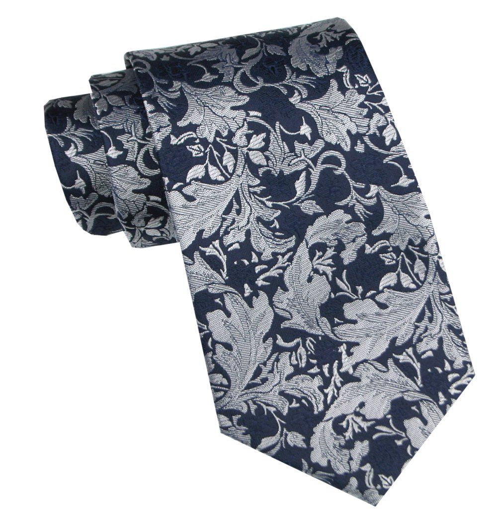 Elegancki i Modny Krawat Jedwabny - Alties - Granatowy z Kwiatowym Wzorem