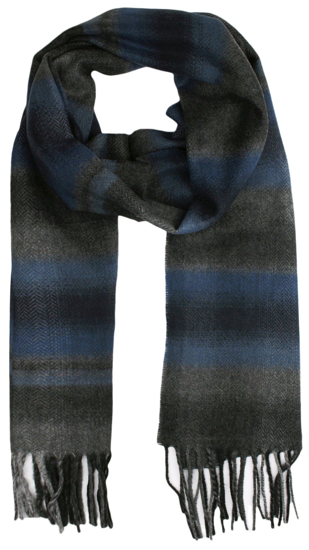 Szalik Popielato-Niebieski w Kratkę, Miękki, Delikatny, z Frędzlami, Cashmink -V.Fraas