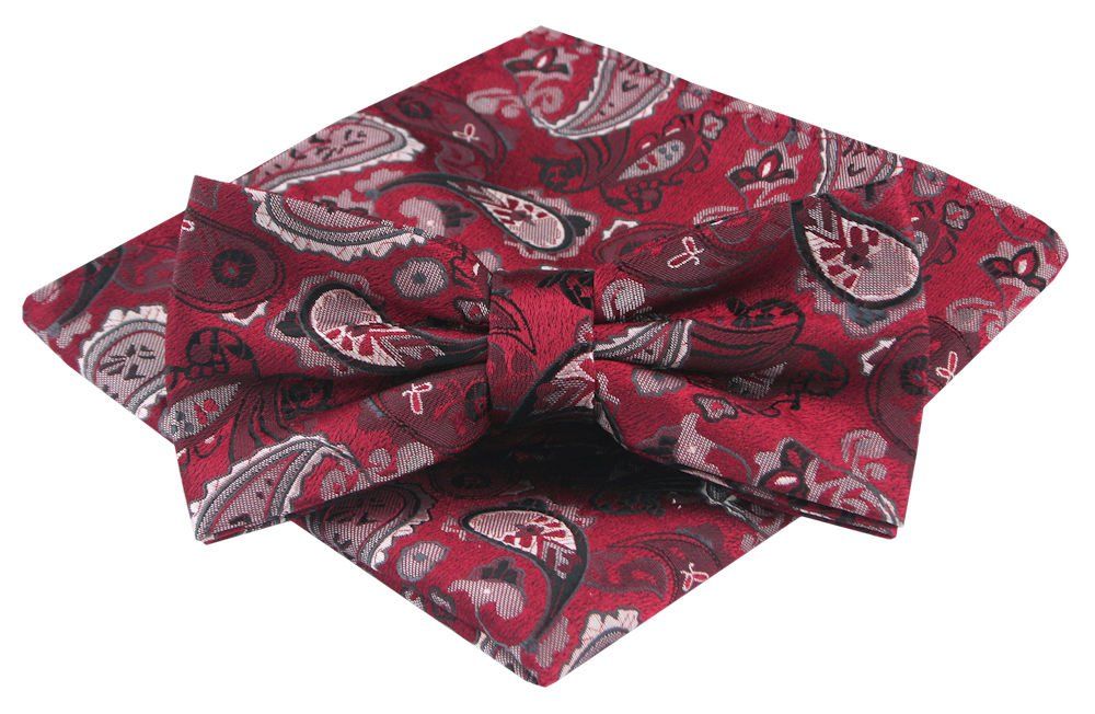 Mucha Męska z Poszetką - Alties - Czerwona, Wzór Paisley