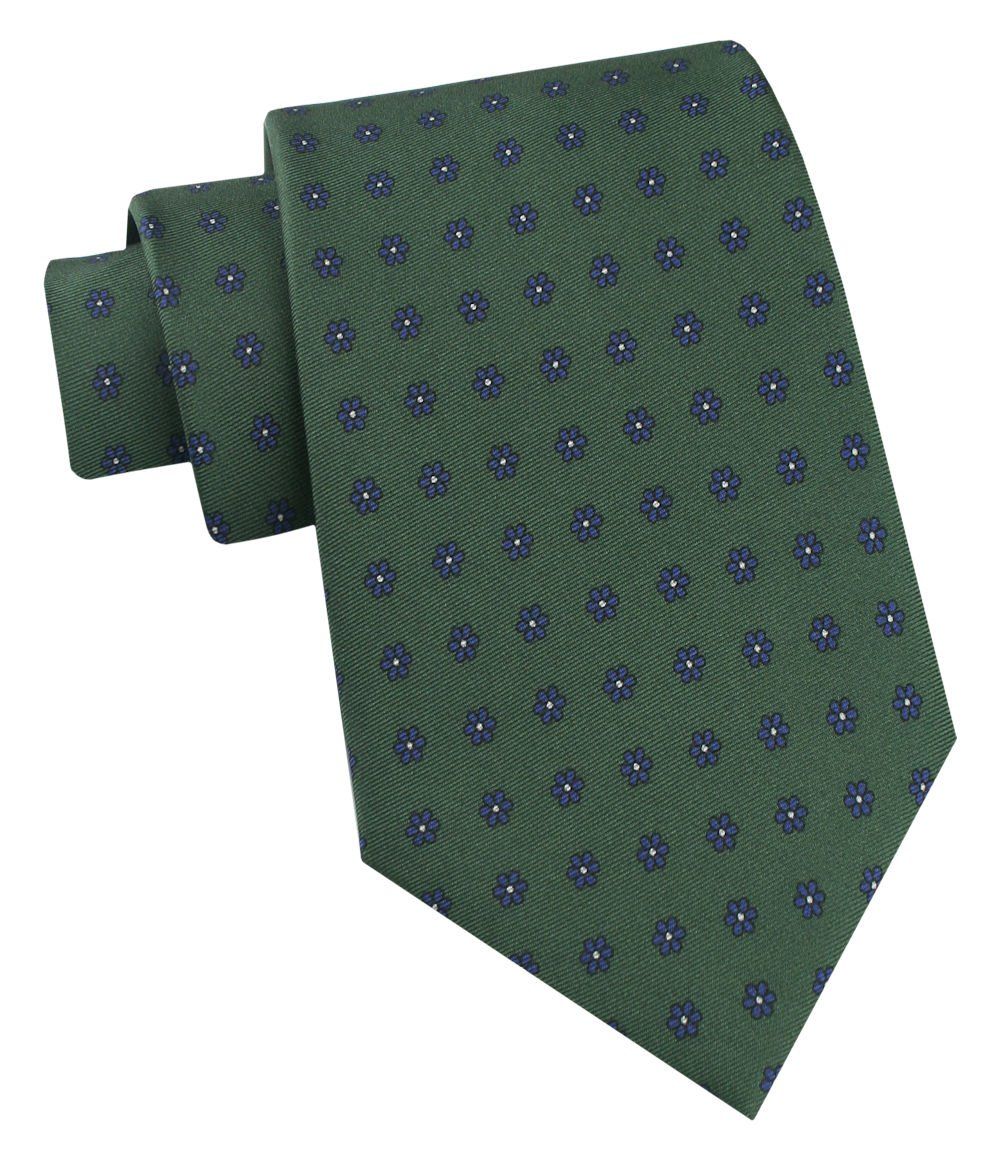 Jedwabny Krawat Męski - His Story - Ciemnozielony w Groszki
