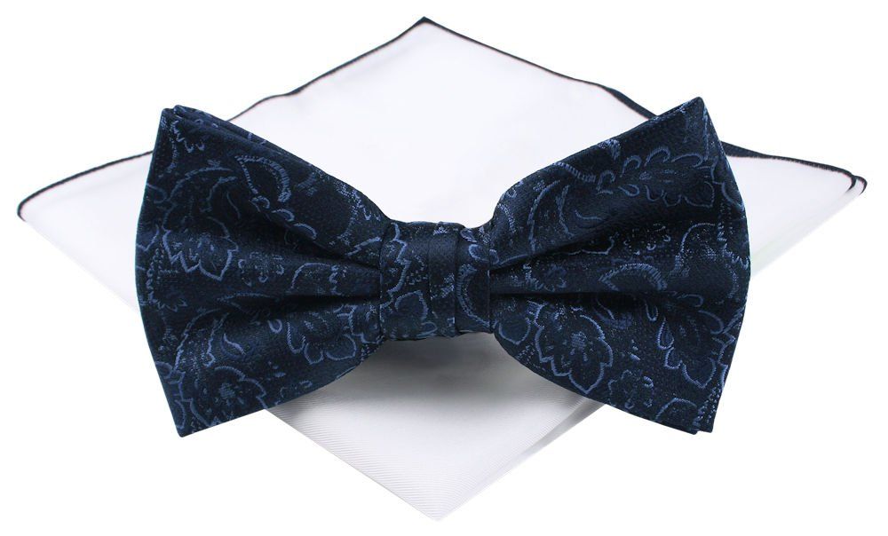 Męska Mucha (Poszetka w Zestawie) - Chattier - Granat, Delikatne Kwiaty