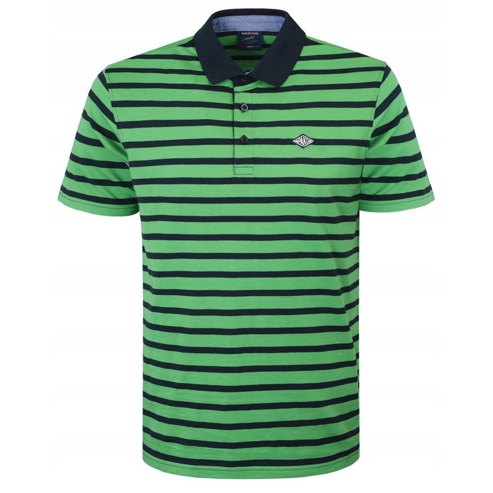 Koszulka Polo - Męska - Pako Jeans - Zielona w Granatowy Prążek