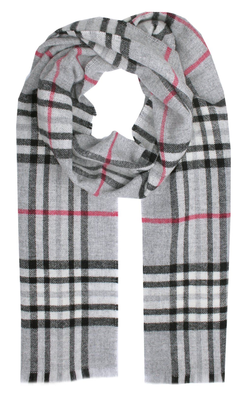 Delikatny i Ciepły Szal z Kaszmiru - V. Fraas - Popielaty w Kratkę