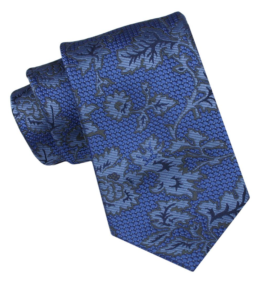 Krawat Męski, Klasyczny - ALTIES - Ciemnoniebieski, Kwiaty