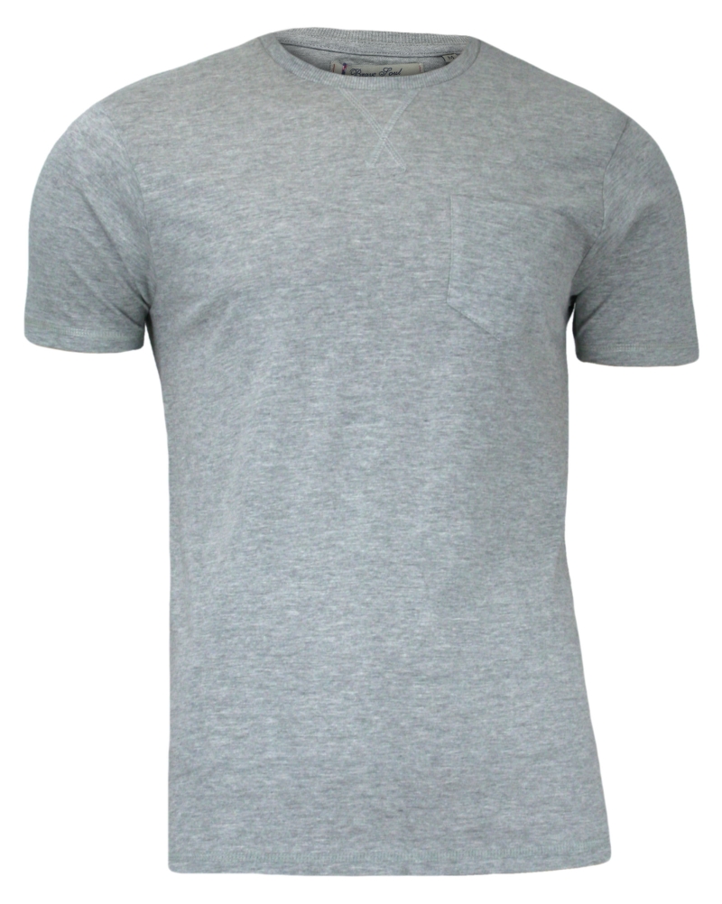 Szary T-Shirt (Koszulka) z Kieszonką, Bez Nadruku - Brave Soul, Męski