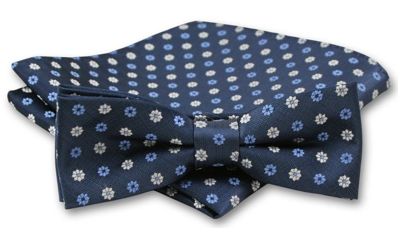 Elegancka Mucha Męska - Alties - Granat we Wzór Kwiatowy