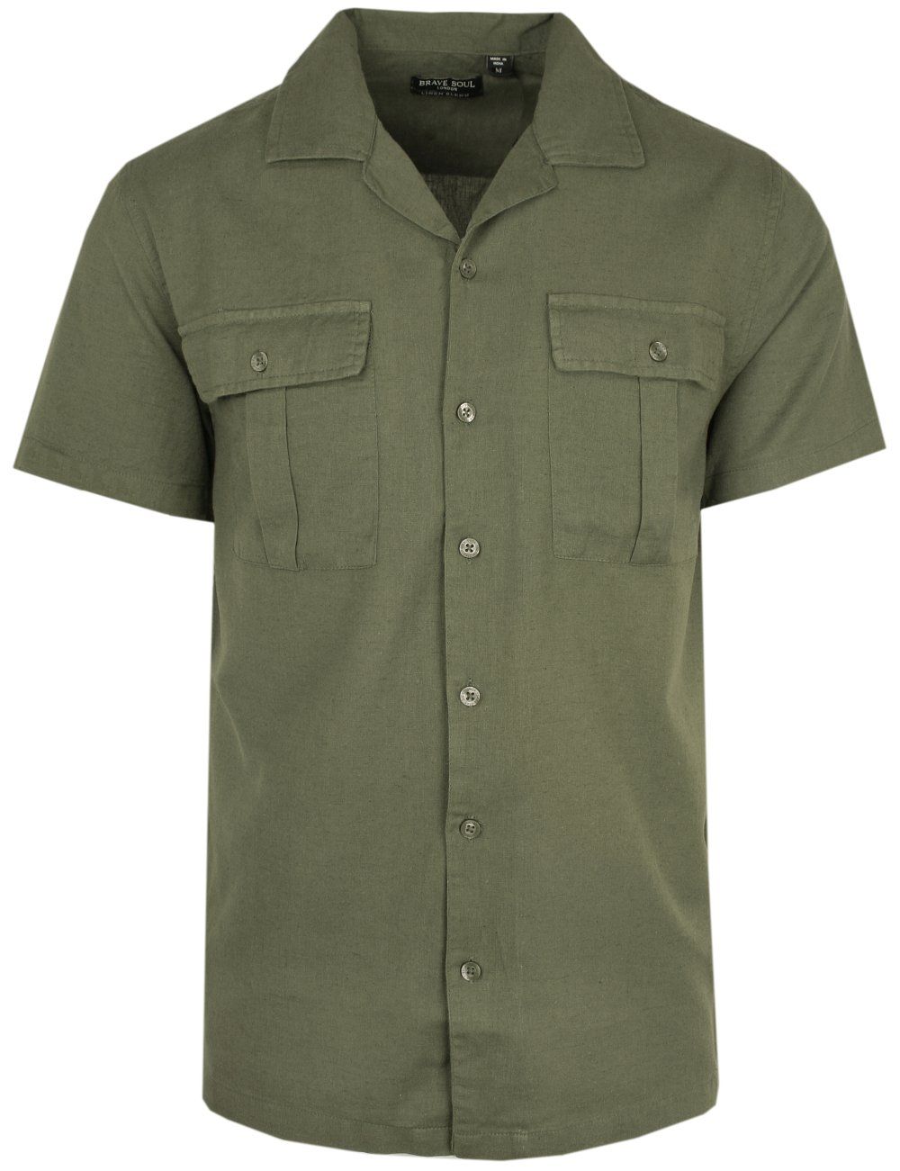 Bawełniano-Lniana Koszula Brave Soul - Khaki