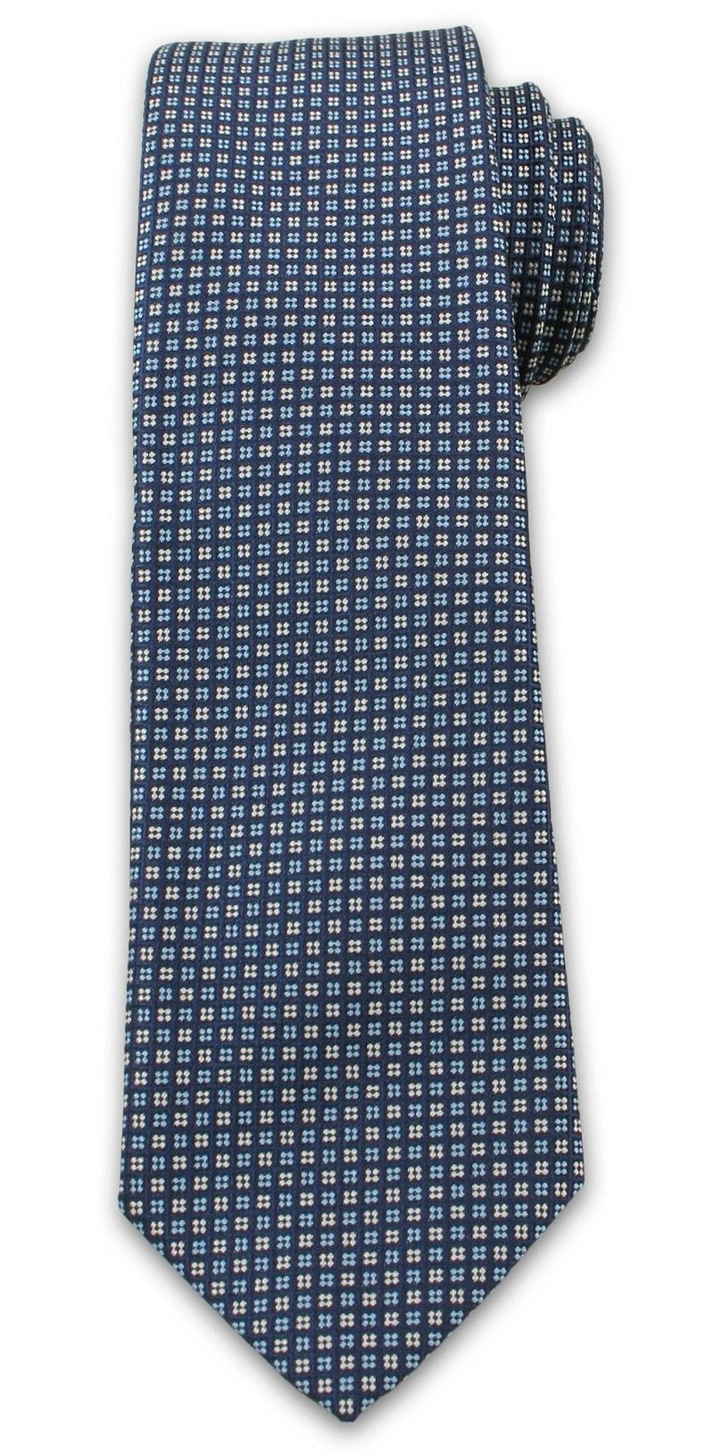 Wyrazisty Krawat Męski w Drobny Wzór, Kwadraciki, Chattier, Granatowo-Niebieski