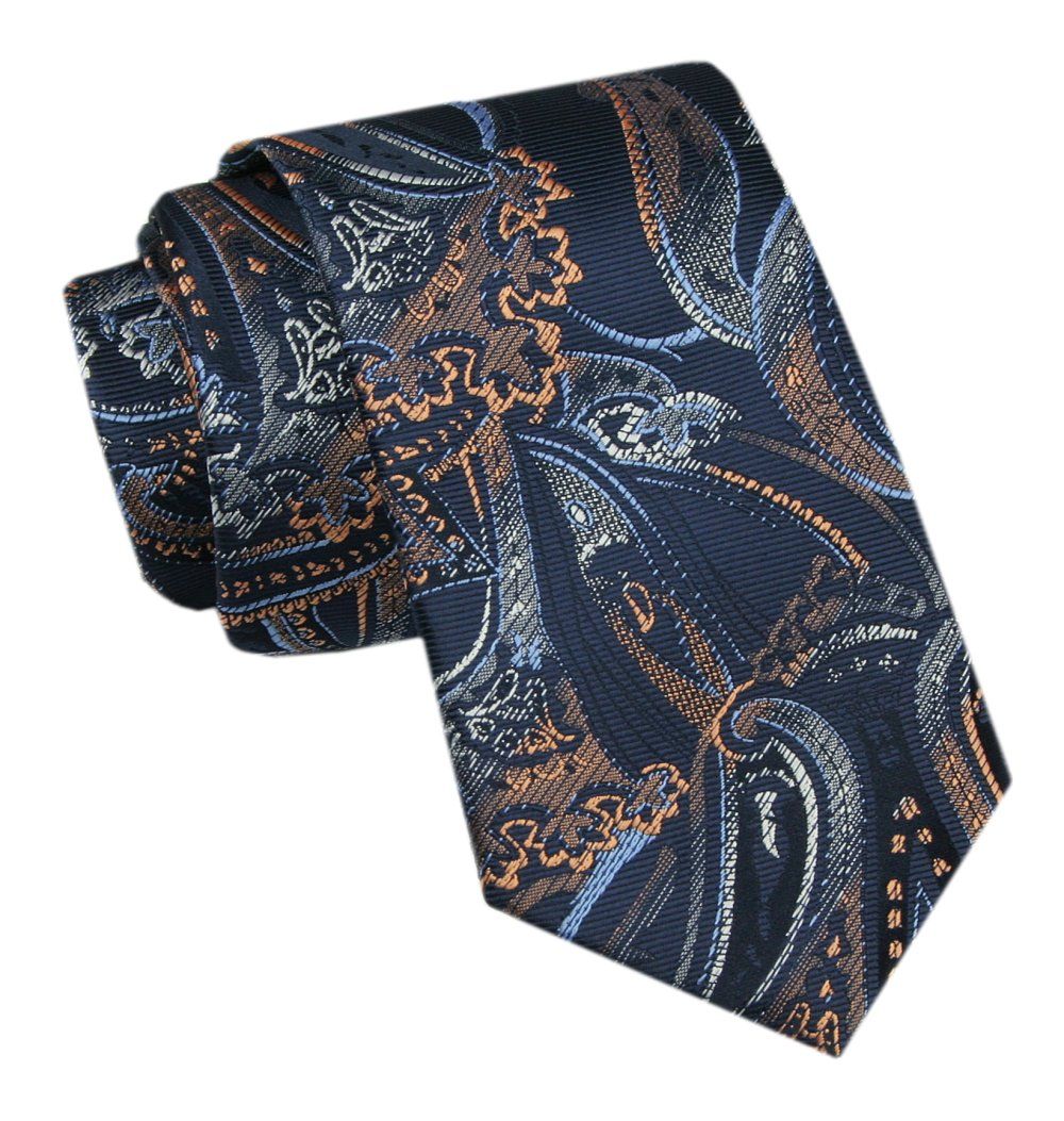 Elegancki Krawat Męski - Alties - Duży Wzór Orientalny na Granatowym Tle
