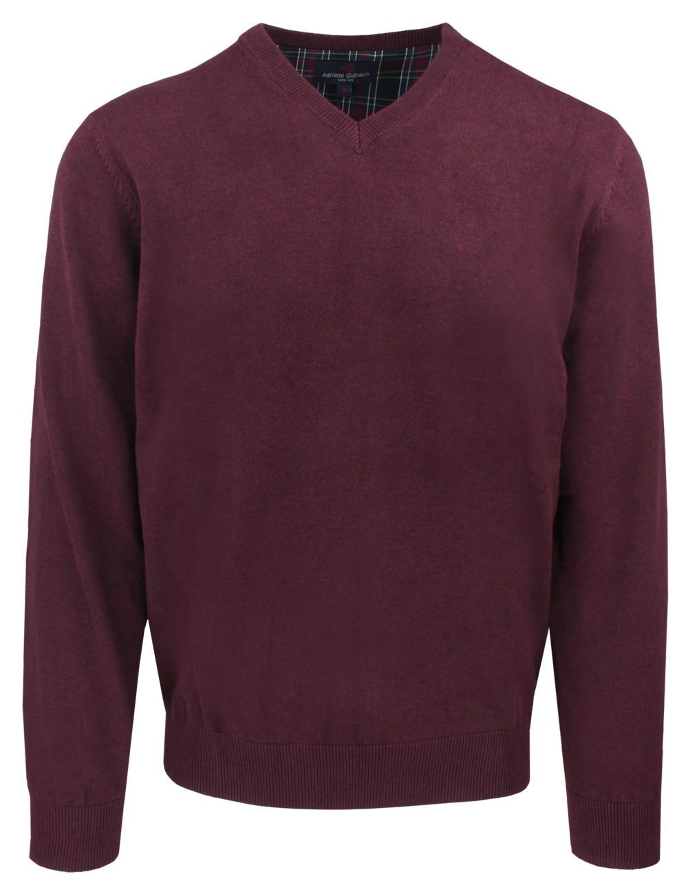 Męski, Bawełniany Sweter w Serek (V-neck) - Adriano Guinari - Bordo, Melanż