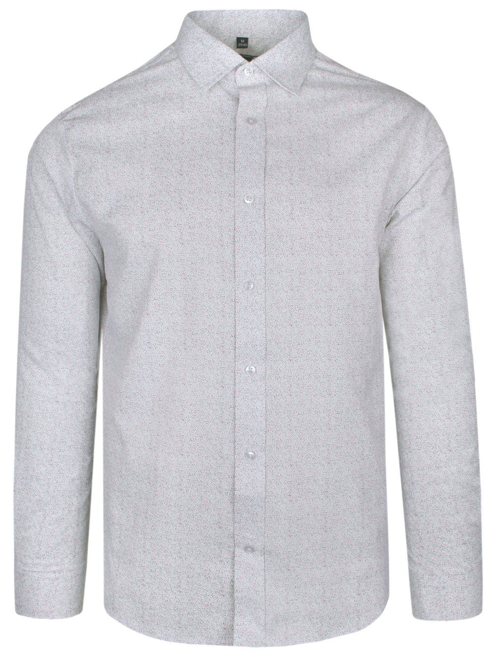 Koszula Wizytowa, Długi Rękaw, Drobny Różowy Motyw, Taliowana, SLIM -Victorio