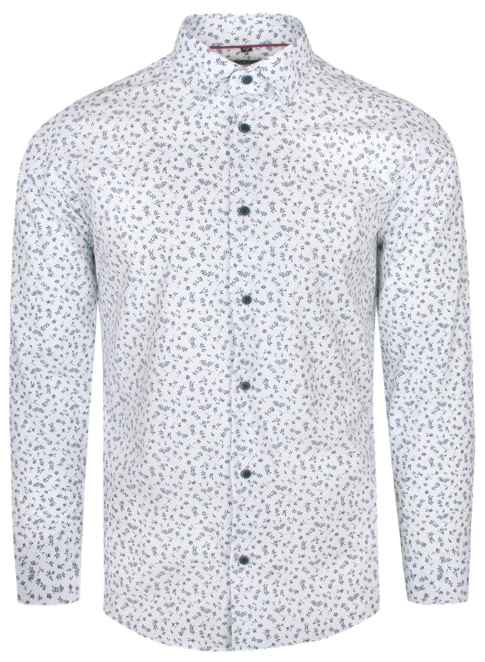 Koszula Wizytowa, Długi Rękaw, Biała w Niebieskie Łodyżki Taliowana, SLIM -Victorio