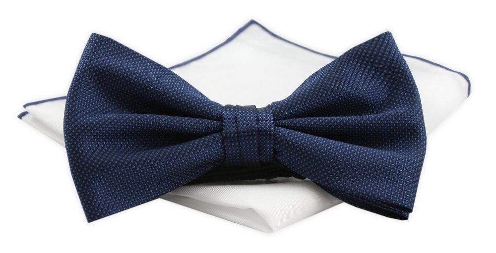 Mucha CHATTIER z Białą Poszetką - Granatowa z Fakturą Materiału